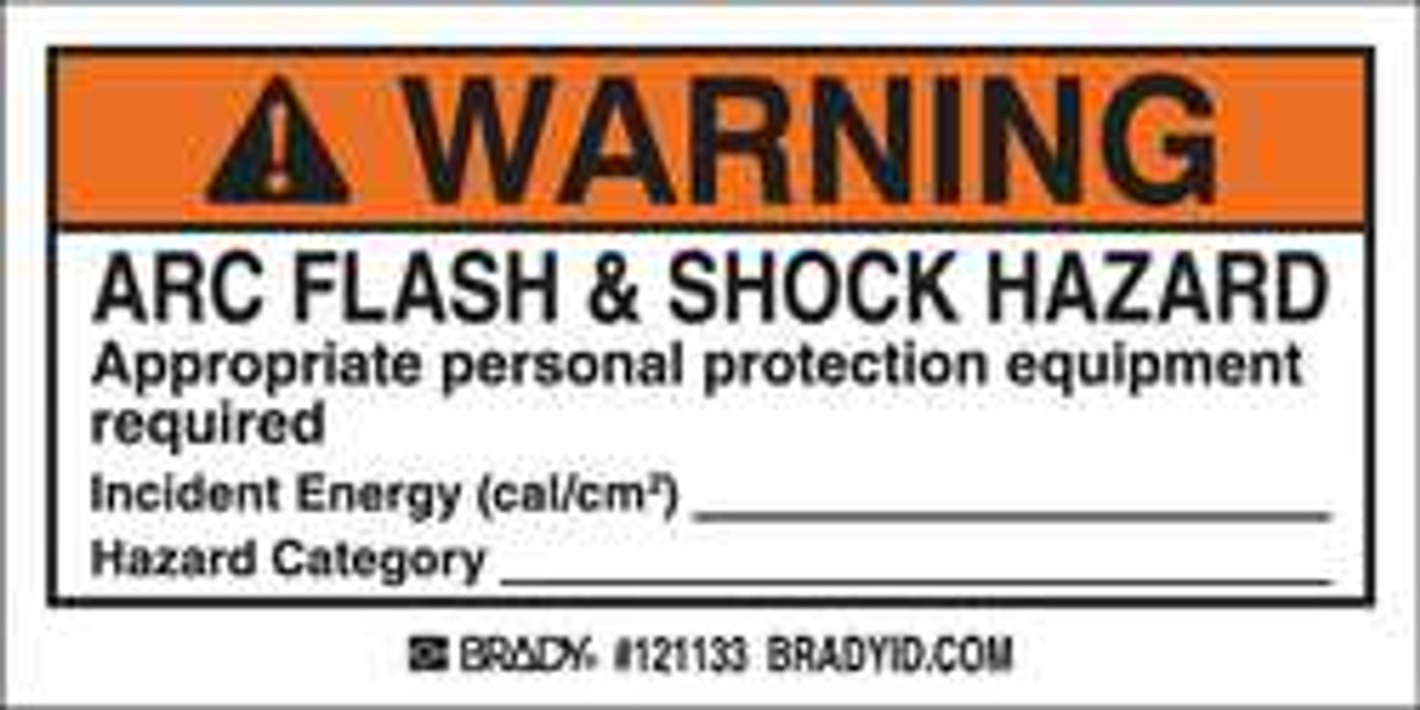 BRADY SPC ABSORBENTS 121133 ARC FLASH LABEL 2 IN H 4 IN W PK10