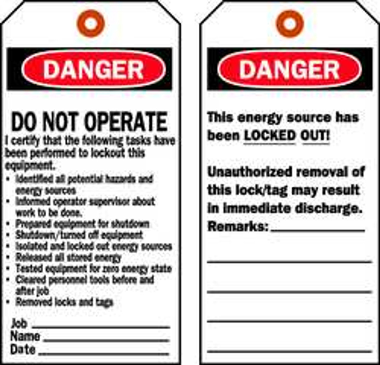 BRADY SPC ABSORBENTS 66061 DANGER TAG 5-3/4 X 3 IN OSHA MET PK25