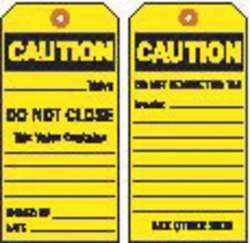 BRADY SPC ABSORBENTS 86552 CAUT TAG 5-3/4 X 3 IN BK/YEL 3/8 IN PK10