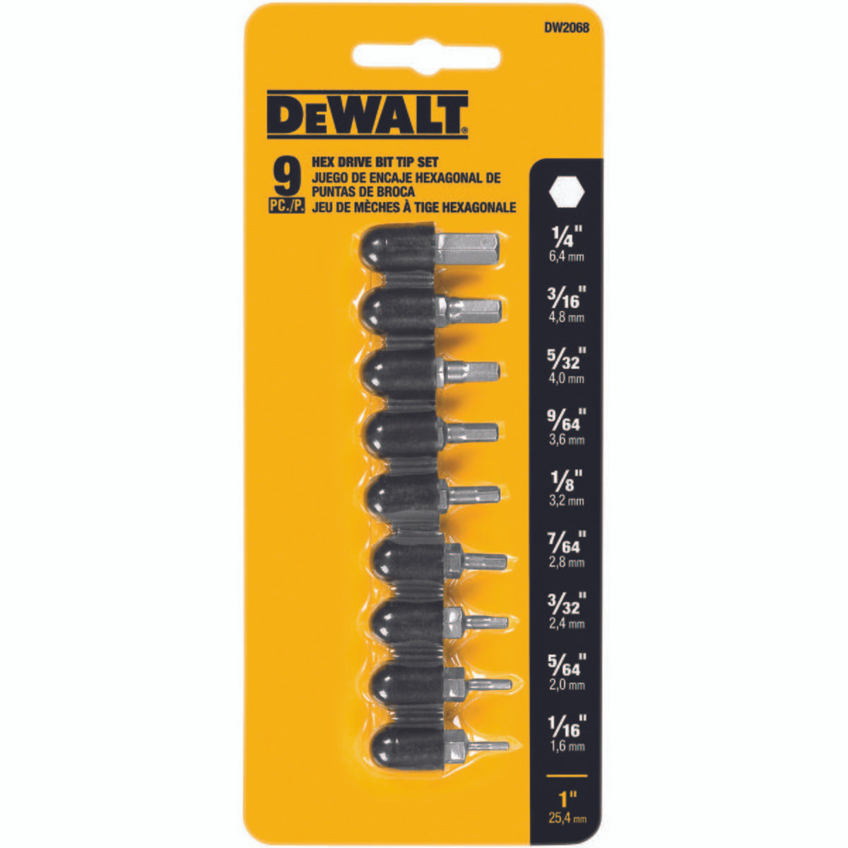 DEWALT TOOLS DW2068 9PC HEX BIT SET               