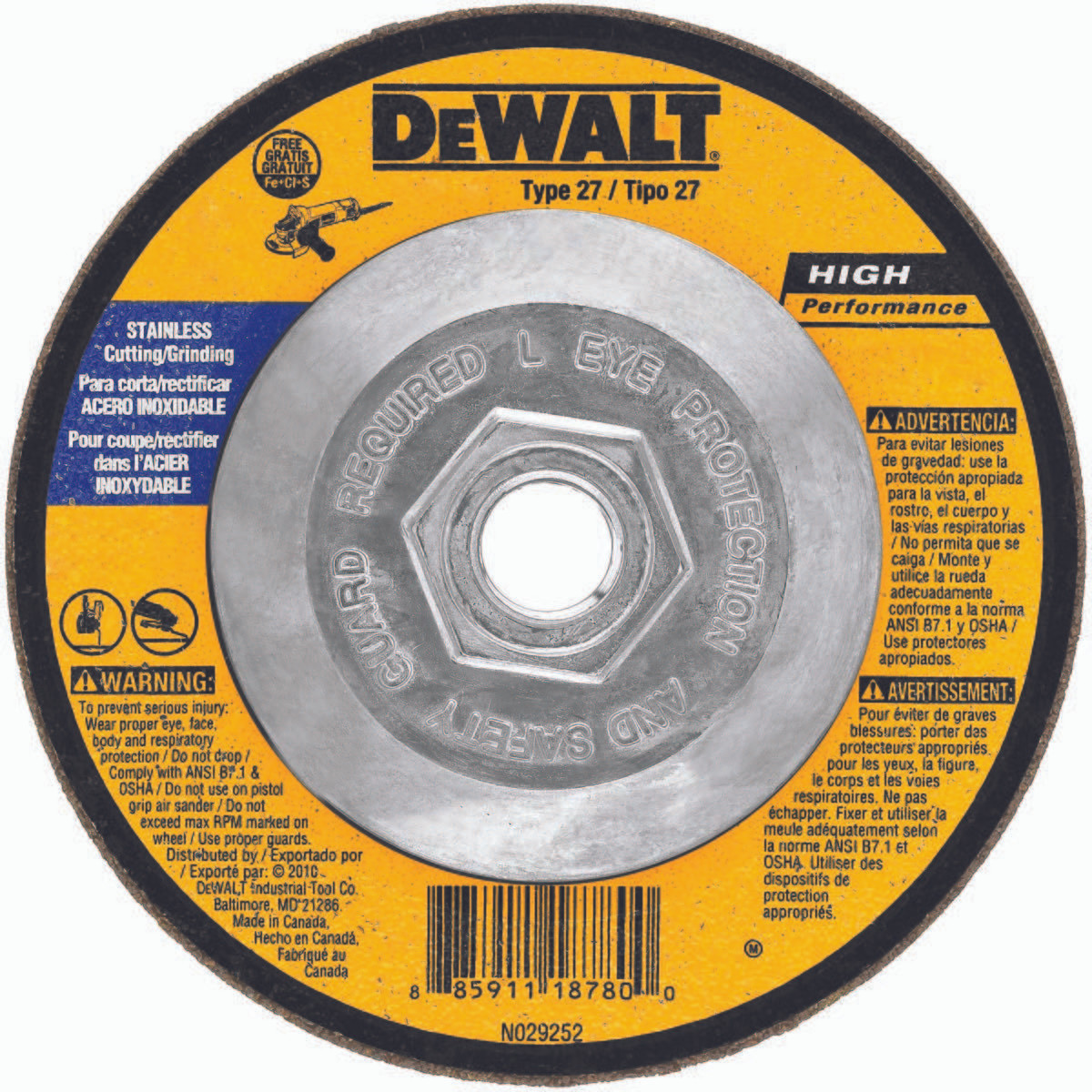 DEWALT TOOLS DW8415 4-1/2"X1/4"X5/8"-11 STAINLESS STL GRD WH