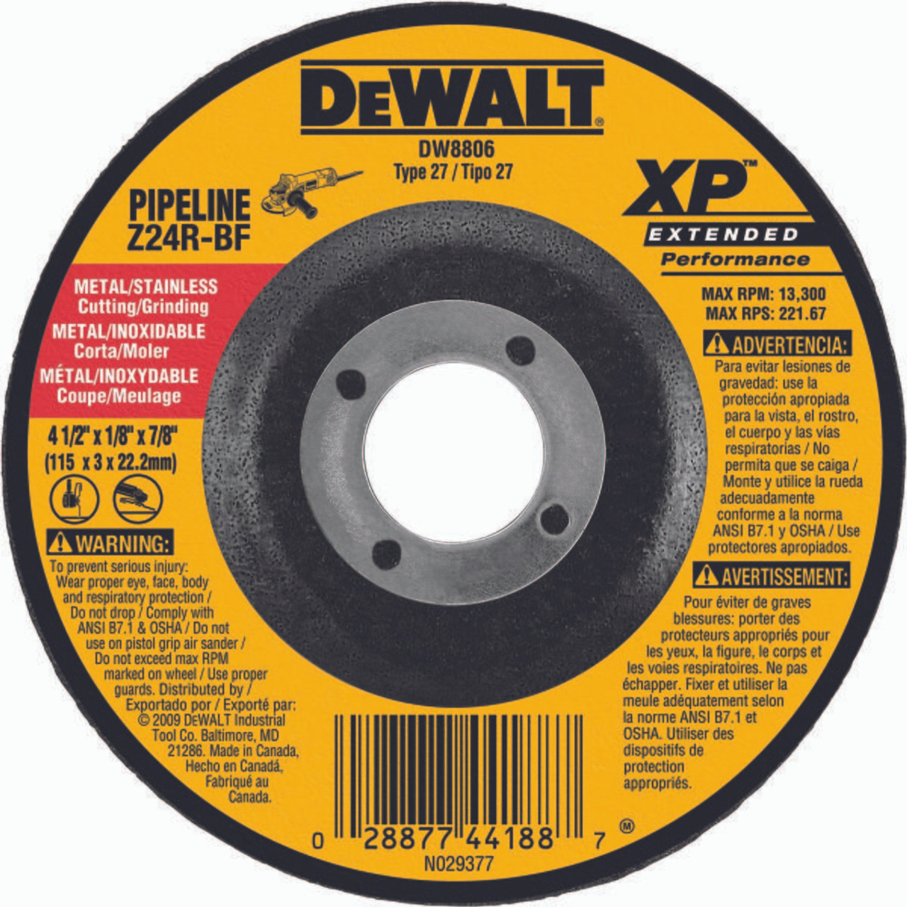 DEWALT TOOLS DW8806 4-1/2" X 1/8" X 7/8" ZIRCONIA ABRASIVE