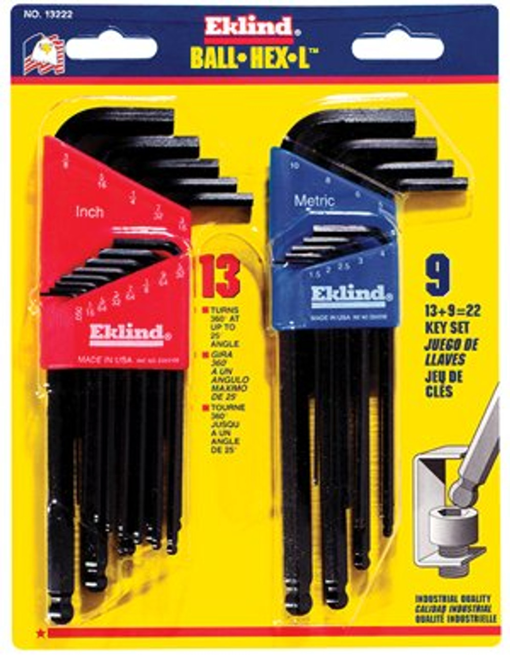EKLIND TOOL 13222 22 PIECE L-KEY BALL END HEX KEY SET