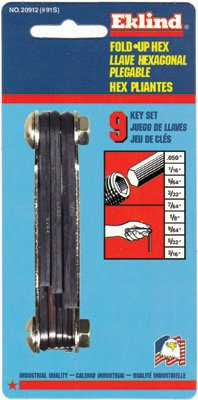 EKLIND TOOL 20912 KEY HEX SET 9PC SAE SM FOLD-UP