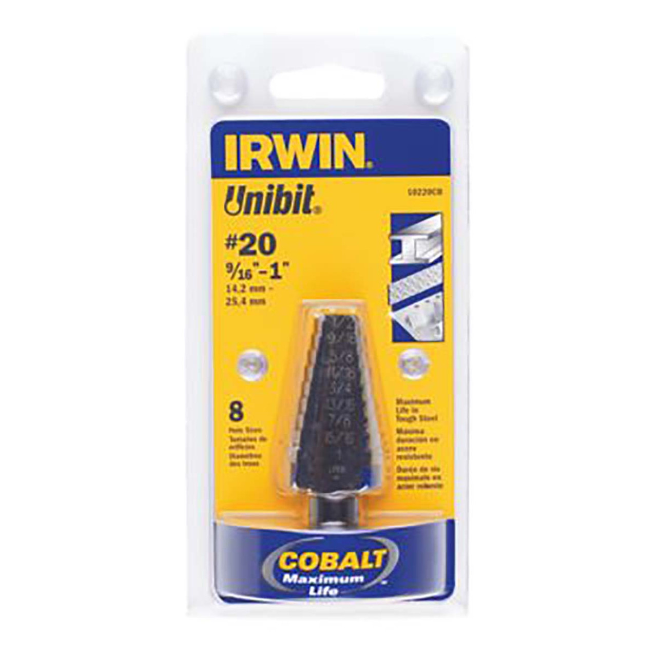 IRWIN 10220cb COBALT STEP DRILL BIT 9/16-1 IN X 1/8