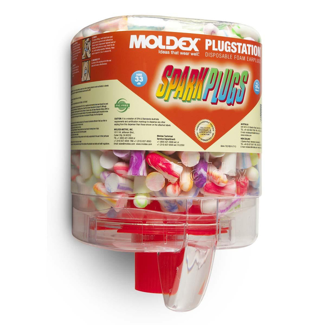 MOLDEX 6644 EARPLUG DISPENSER, SPARKPLUGS, ONE SIZE,