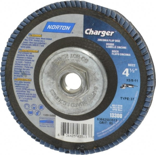 NORTON 63642503533 FLAP DISC- 80-X R822 4-1/2"X7/8" CHARGER