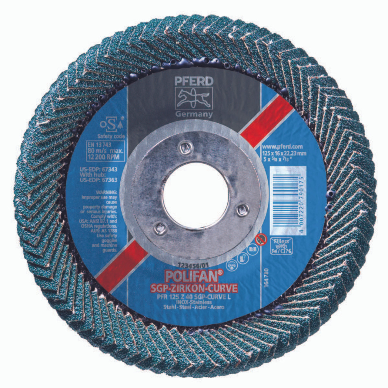 PFERD 67343 5" 40 GRIT 7/8" CENTER HOLE TYPE 27 ZIRC