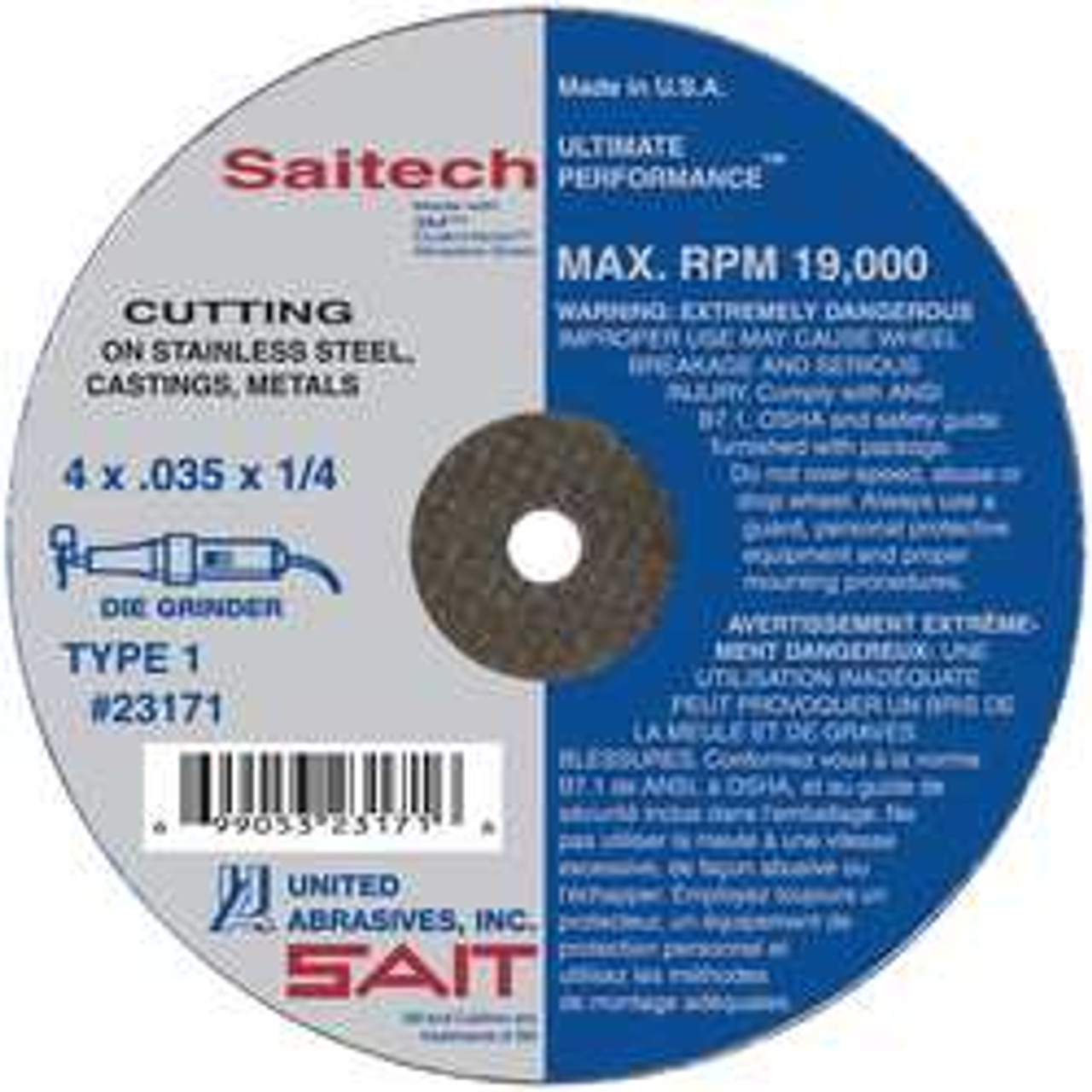 UNITED ABRASIVES-SAIT 23163 ABRSV CUT WHL 4IN D 0.035IN T 5/8IN AH