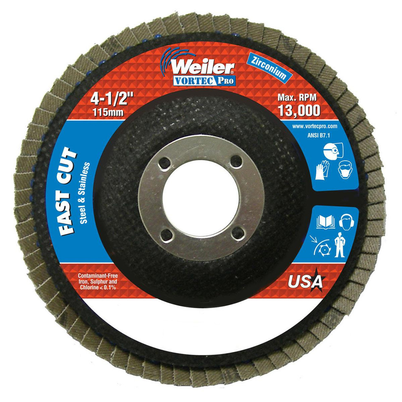 WEILER CORPORATION 31343 4-1/2" VORTEC ABRASIVE FLAP DISC- 36Z- 7