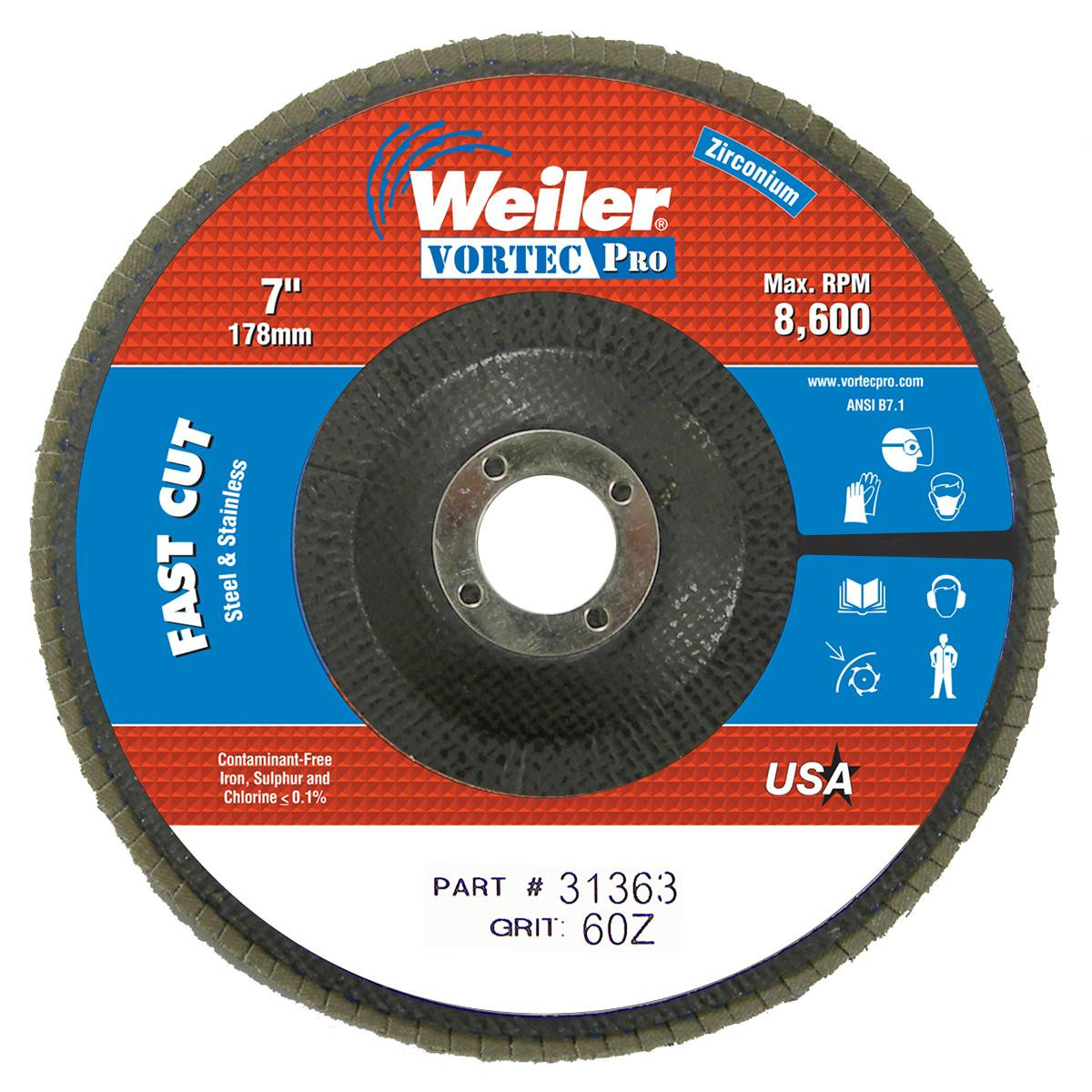 WEILER CORPORATION 31363 7" VORTEC ABRASIVE FLAPDISC- 60Z- 7/8" A