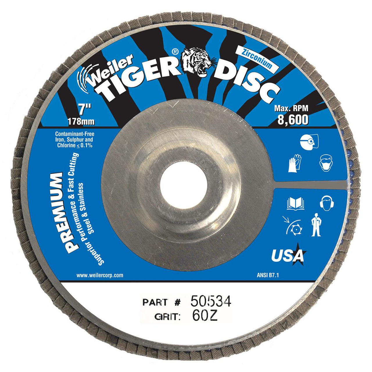 WEILER CORPORATION 50534 7" TIGER DISC ABR.FLAP DISC-ANGLED 60GRI