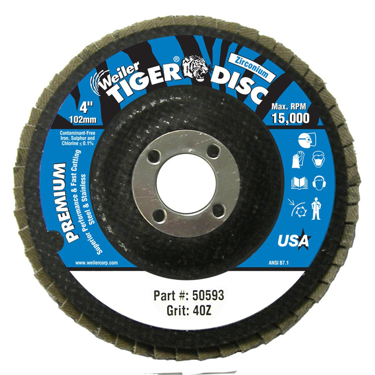 WEILER CORPORATION 50593 4" TIGER ANGLED ABRASIVEDISC 40 Z GRIT 5