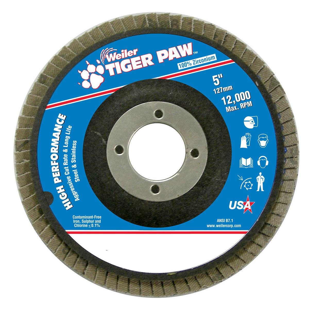 WEILER CORPORATION 51129 H7363 ABRASIVE FLAP DISC MEDIUM 5IN. PHE