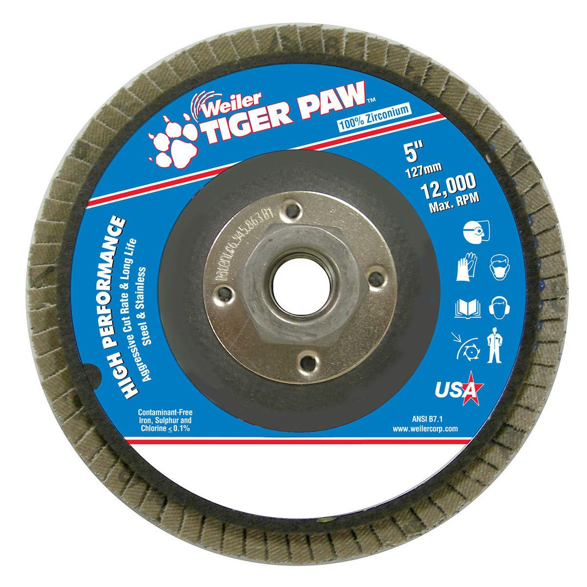 WEILER CORPORATION 51133 H7362 ABRASIVE FLAP DISC MEDIUM 5IN. PHE