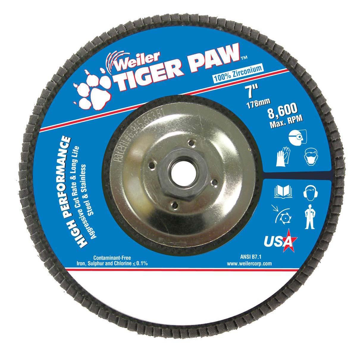 WEILER CORPORATION 51143 7" TIGER PAW ABRASIVE FLAP DISC- FLAT-80
