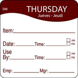 DAYMARK 1100534 D5397 DAY LABEL THURSDAY 2-3/5 IN W PK 2