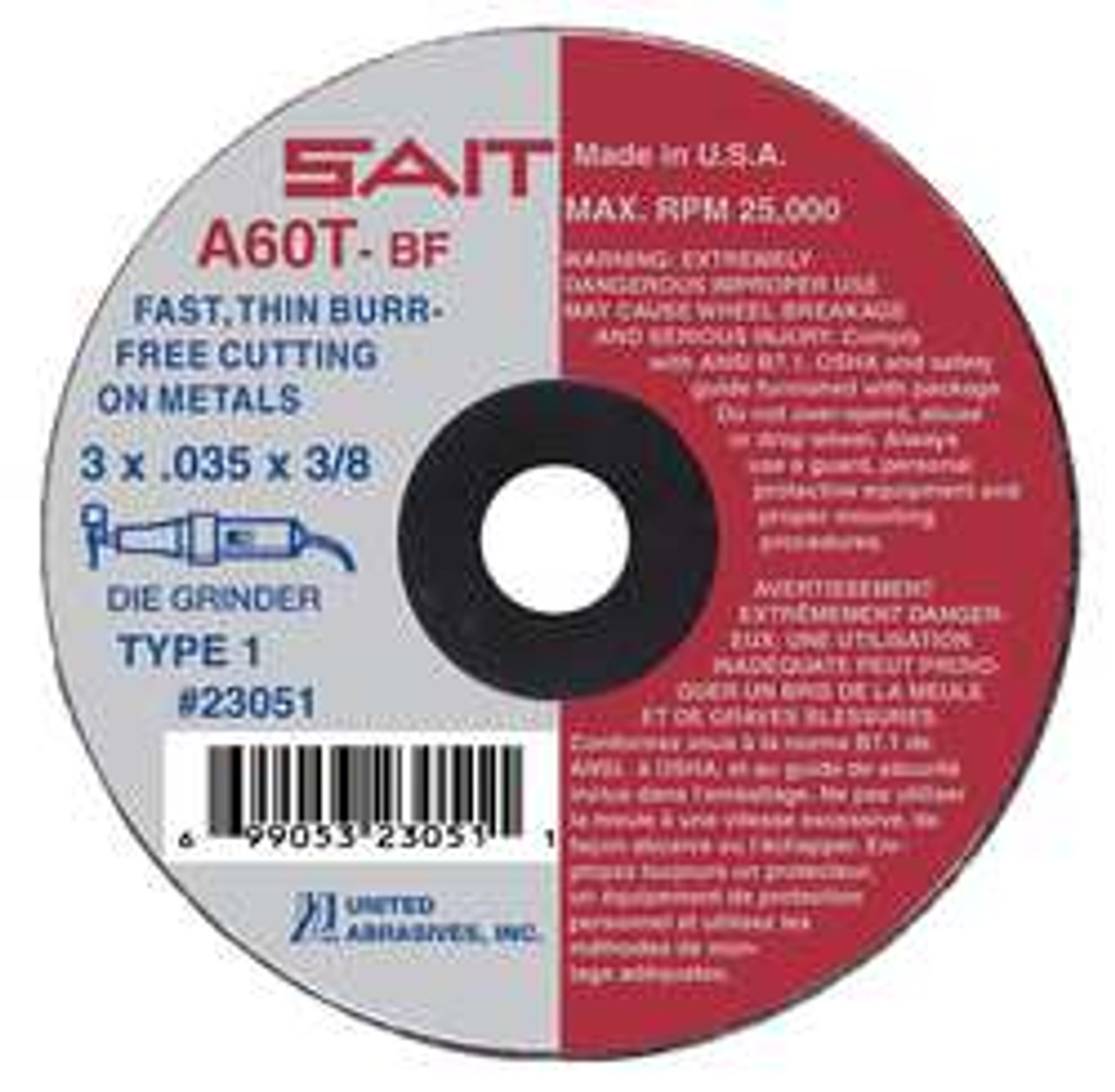 UNITED ABRASIVES-SAIT 23072 UNITED ABRASIVES - SAIT 23072 CUT OFF WH UNITED ABRASIVES-SAIT 23072 UNITED ABRASIVES - SAIT 23072 CUT OFF WH