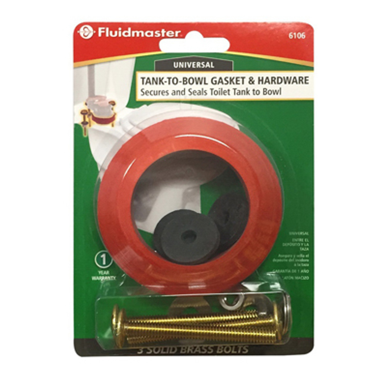 FLUIDMASTER 6106 TANK-TO-BOWL GASKET & 3 BOLTS, 2.75-IN.