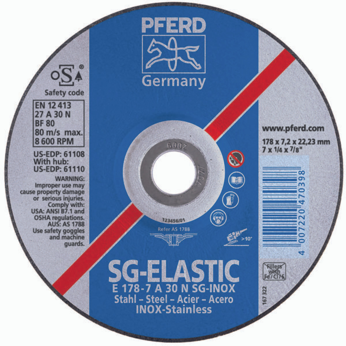 PFERD 61110 FD 61110 7X1/4X5/8-11 WHEEL