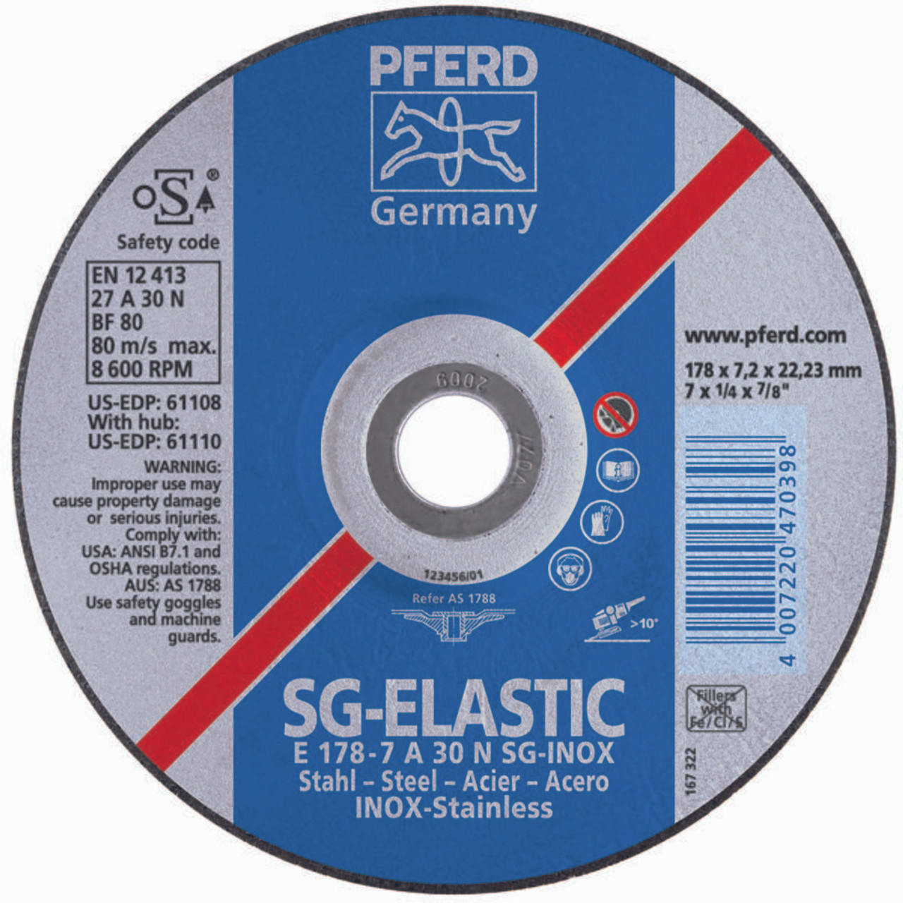 PFERD 61111 GRINDING WHEEL,T27,5"X 1/4"