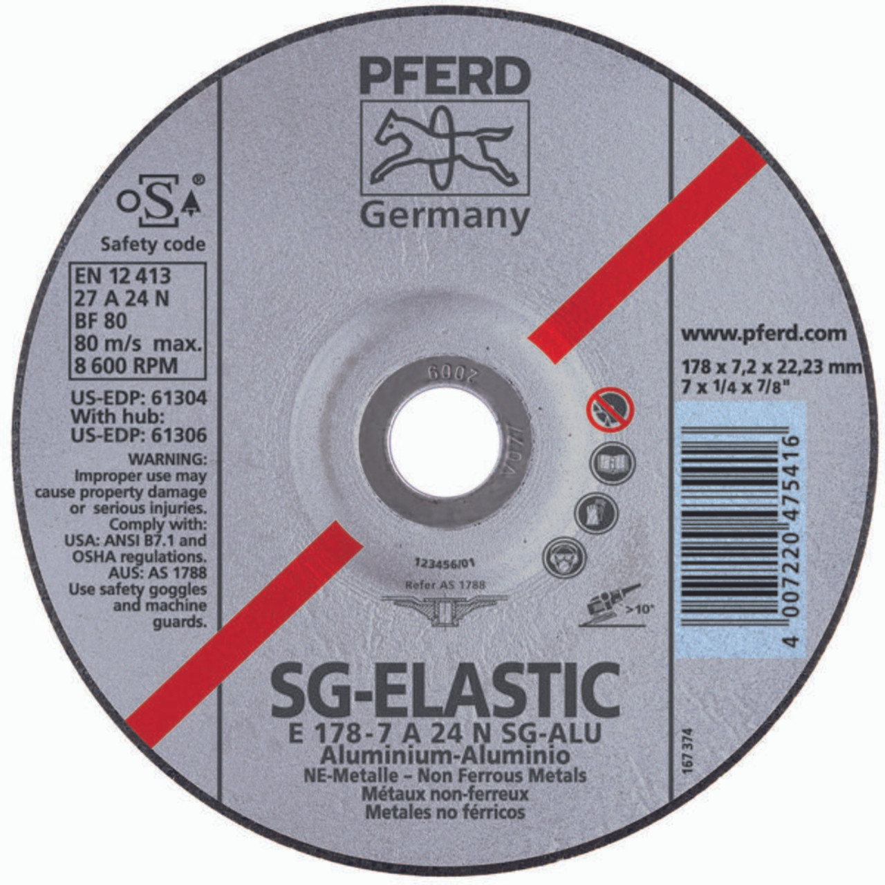 PFERD 61303 GRINDING WHEEL,ALUMINUM,4-1/2"X1/4"