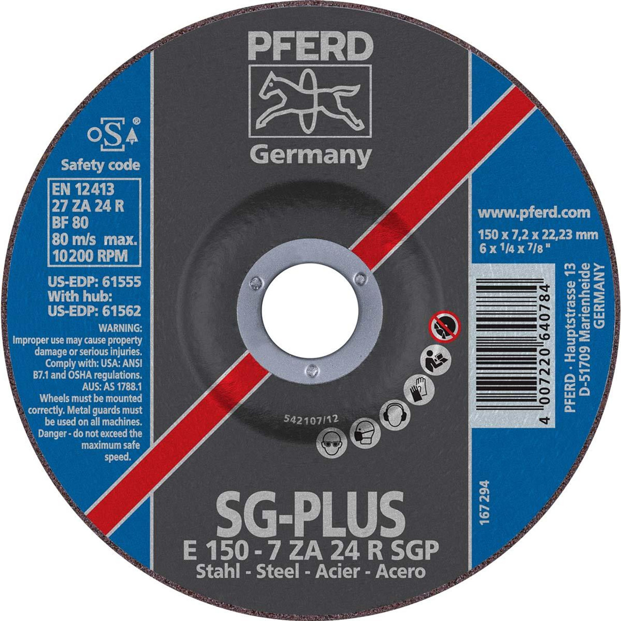 PFERD 61555 GRINDING WHEEL,6"X1/4"