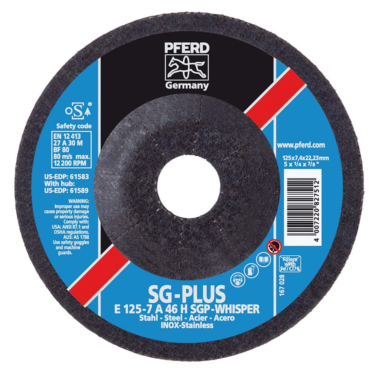 PFERD 61564 GRINDING WHEEL,T27,9"X1/4"