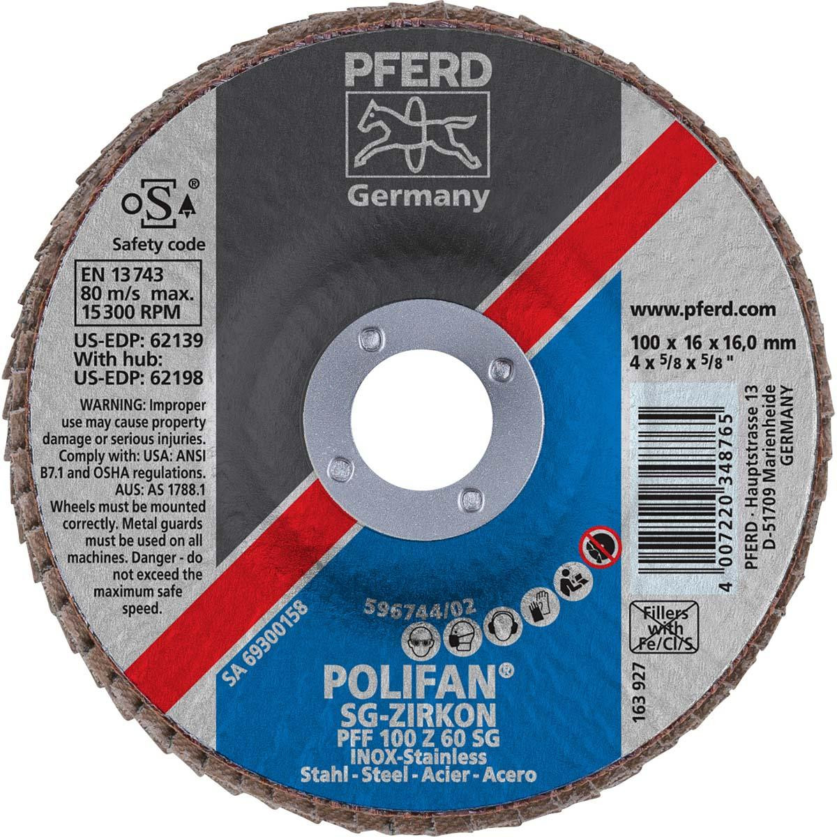 PFERD 62139 4" 60 GRIT 5/8" CENTER HOLE TYPE 27 ZIRC