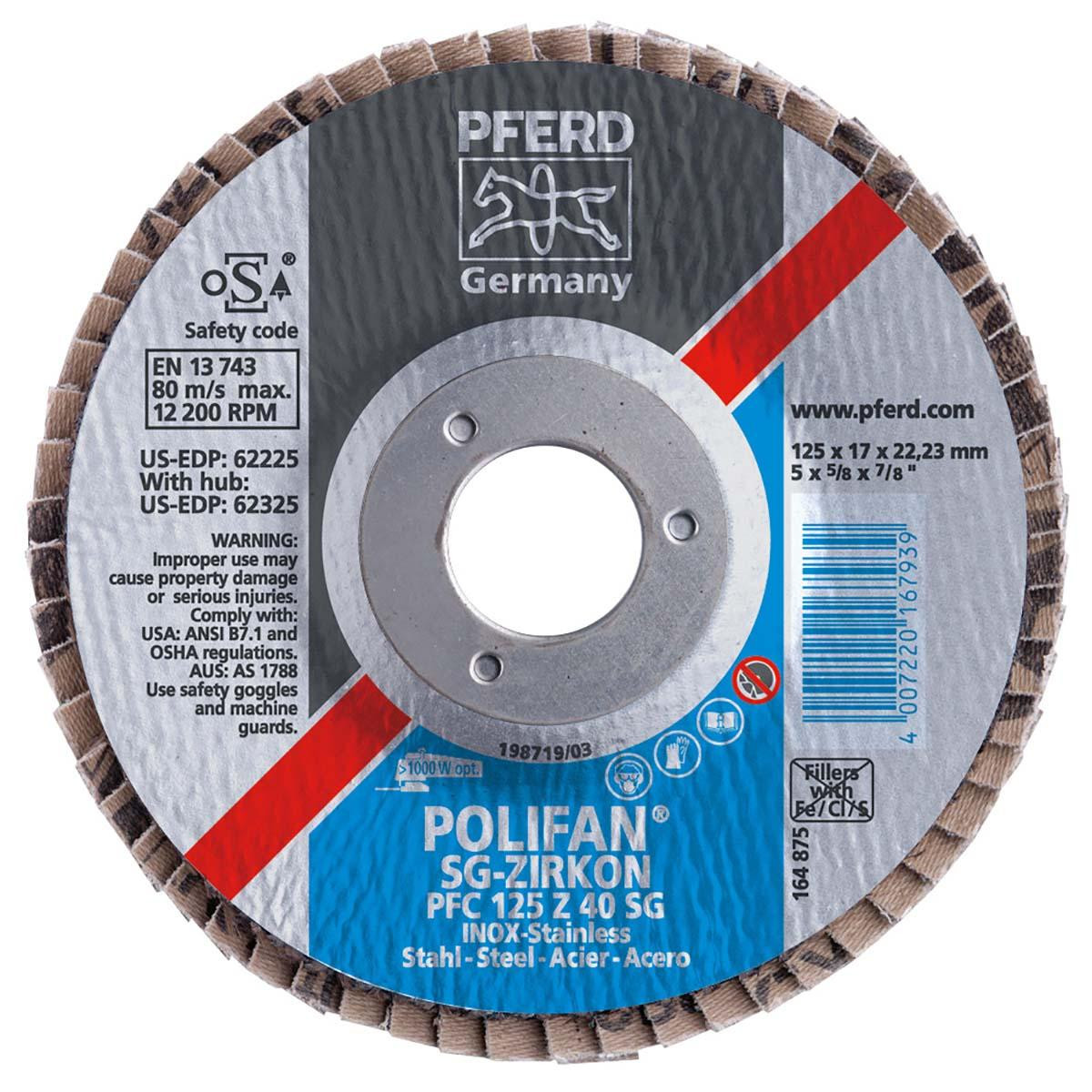 PFERD 62274 FLAP DISC,FLAT,AL/OXD,120GRIT,7"X5/8-11"