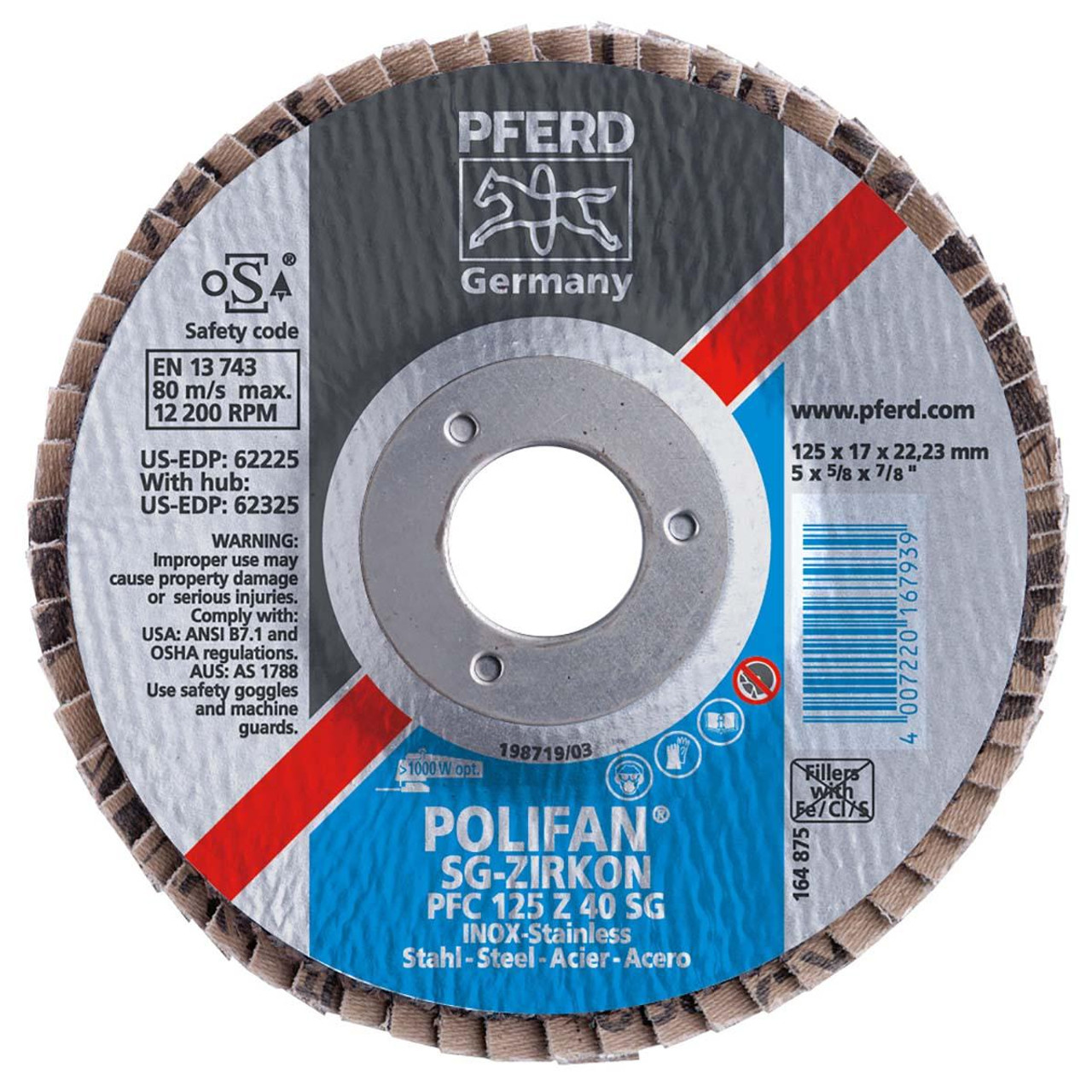 PFERD 62288 FD 62288 7X5/8-11 40 GRIT DISC62288