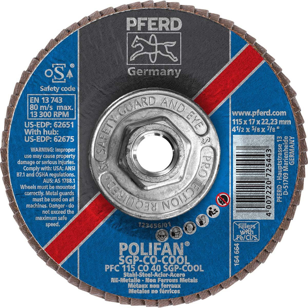 PFERD 62675 FLAP DSC,CO-COOL,40GT,T29,4-1/2"X5/8-11"