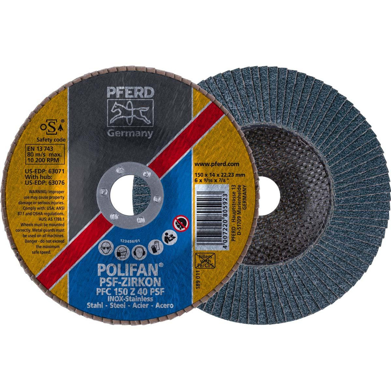 PFERD 63071 FLAP DISC,T29,6"X7/8"