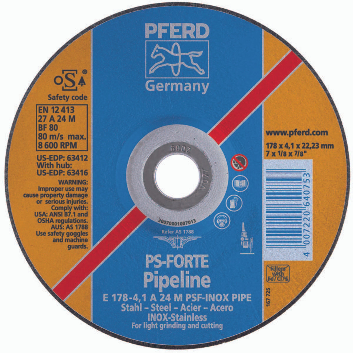 PFERD 63414 PIPELINE WHEEL,T27,4-1/2" X 1/8"