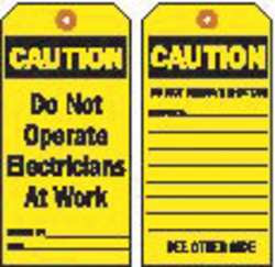 BRADY SPC ABSORBENTS 86428 CAUT TAG,5-3/4 X 3 IN,BK/YEL,3/8 IN,PK10