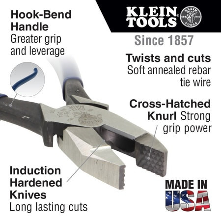KLEIN TOOLS D213-9ST IRONWORKER'S SIDE-CUT LINESMAN PLIERS, 9