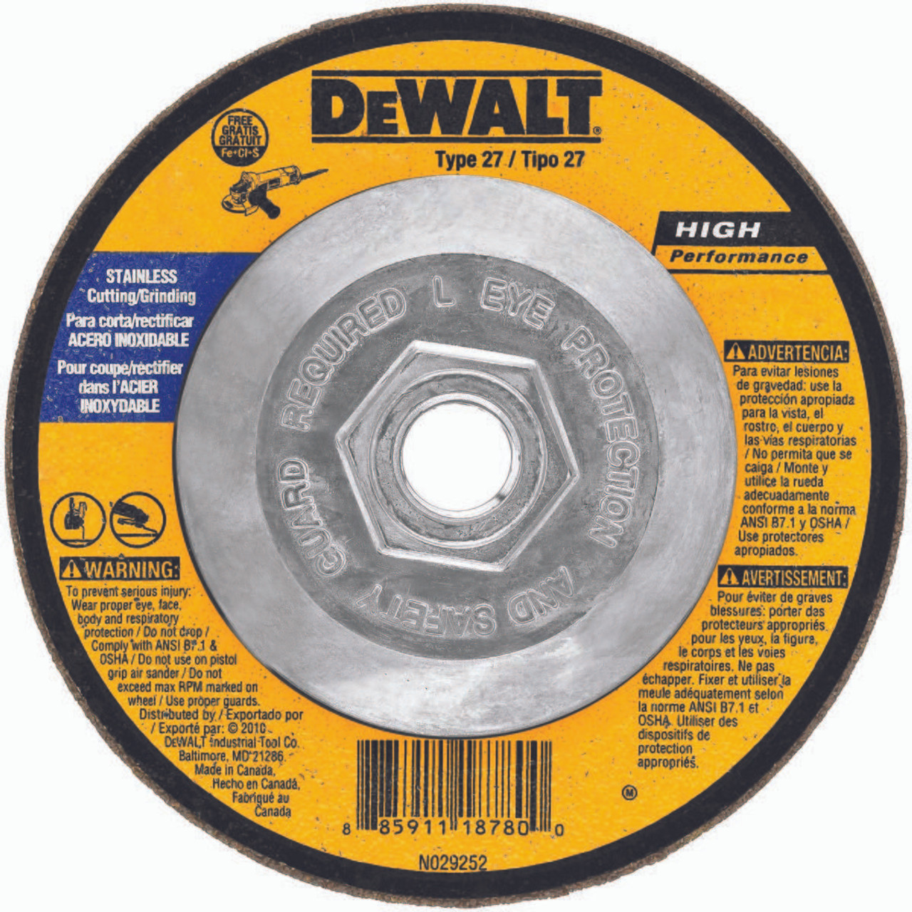 DEWALT TOOLS DW8452H 4-1/2" X1/8" X 5/8"-11 T27 STAINLESS WHL