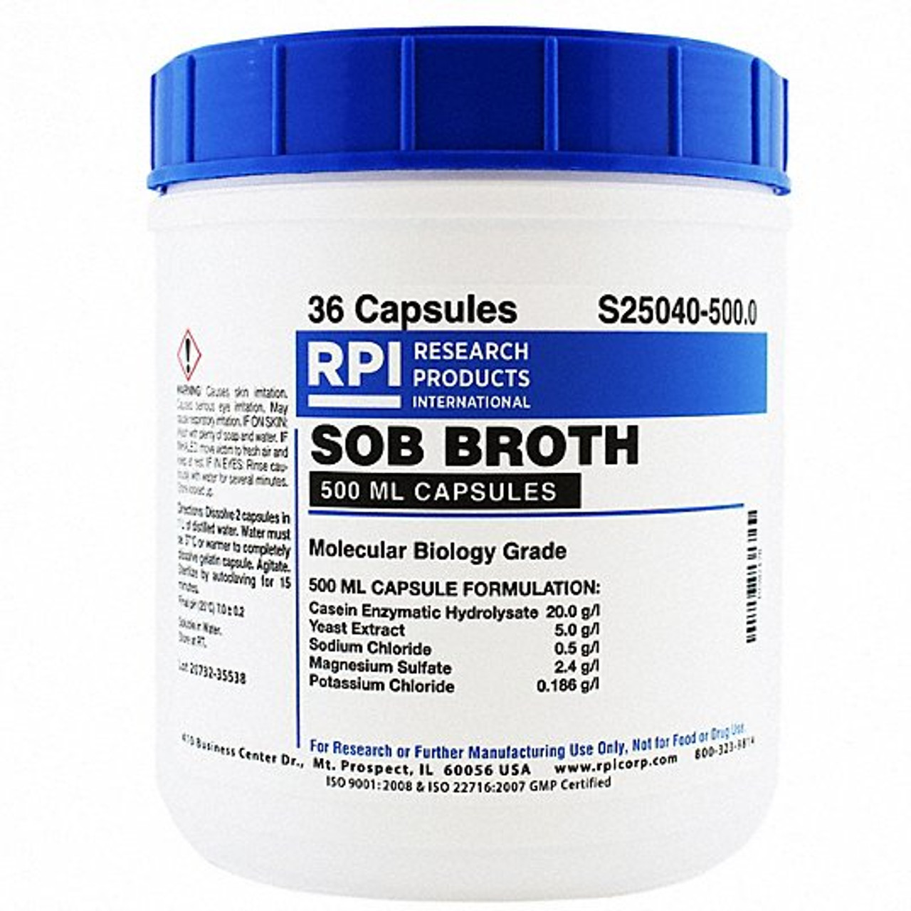 RPI S25040-500.0 SOB BROTH 14G PK36