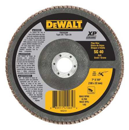 DEWALT TOOLS DWA8286 SHELL-7X7/8 IN SG40 T29CER FLAP DISC