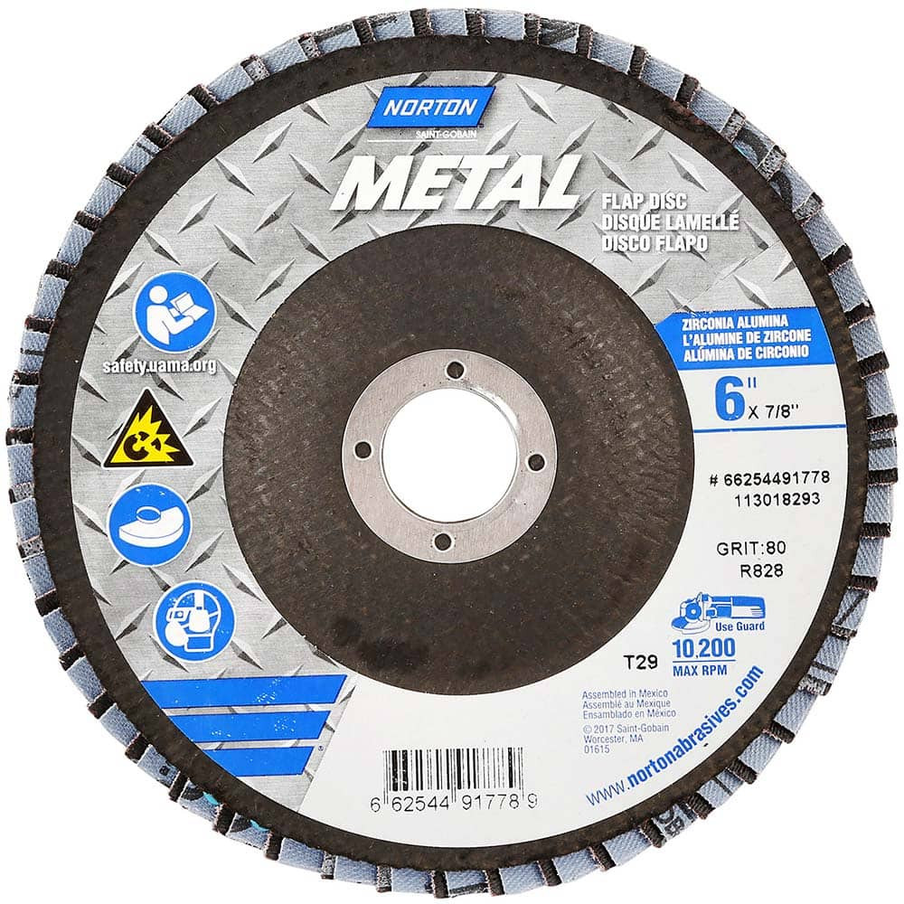 NORTON 66254491778 6" 80 GRIT 7/8" CENTER HOLE TYPE 29 ZIRC