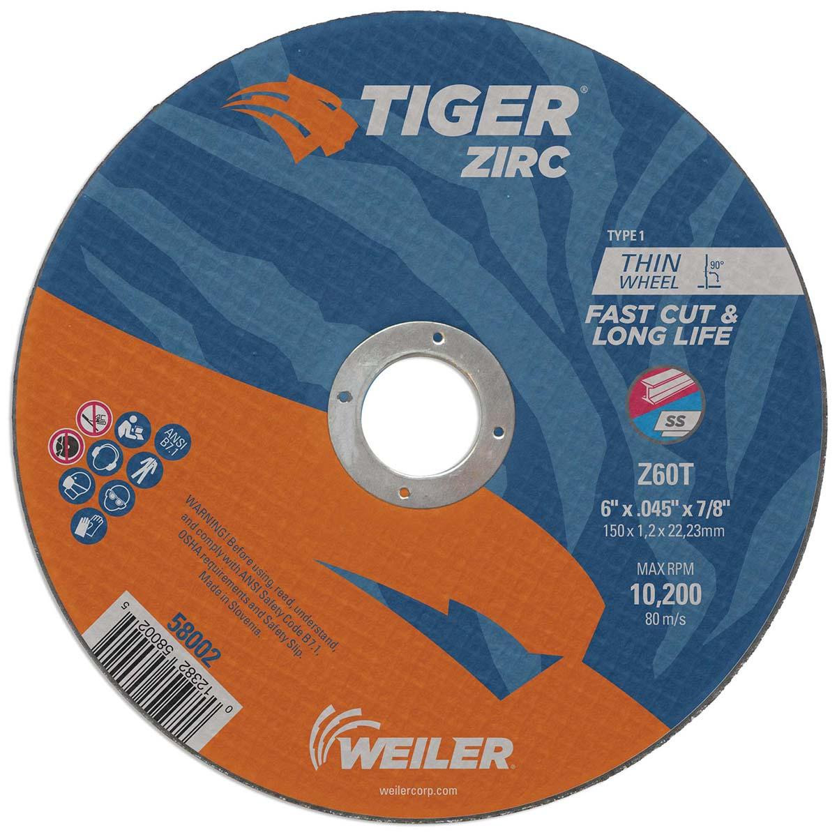 WEILER CORPORATION 58002 6 X 045 TIGER ZIRC TY1 C-O WHL  7/8 AH