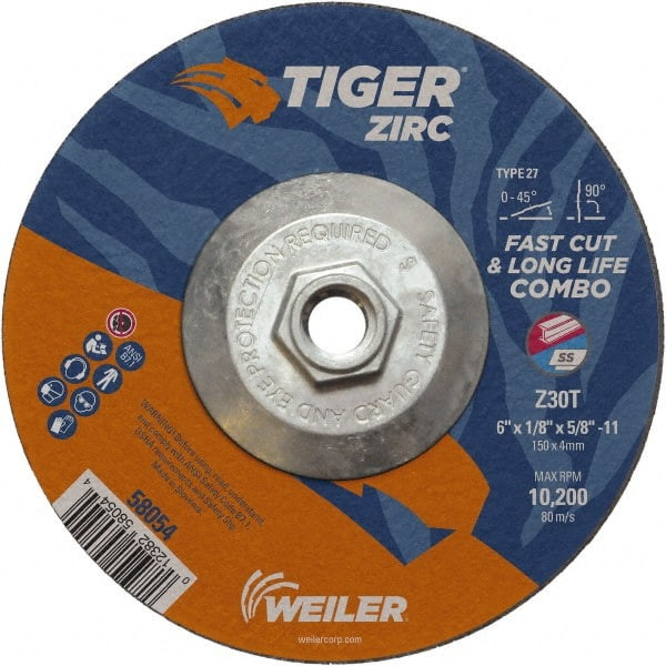 WEILER CORPORATION 58054 6 X 1/8 TIGER ZIRC TY27COMB WHL  5/8-11 