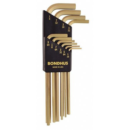 BONDHUS 38138 SET 10 PLATED HEX L-WRENCHES- LONG