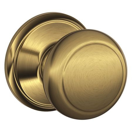 SCHLAGE F10 AND 609 PASSAGE LATCH, ANDOVER KNOB, ANTIQUE BRA