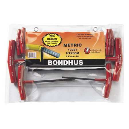 BONDHUS 13387 8 PIECE T-HANDLE HEX KEY SET