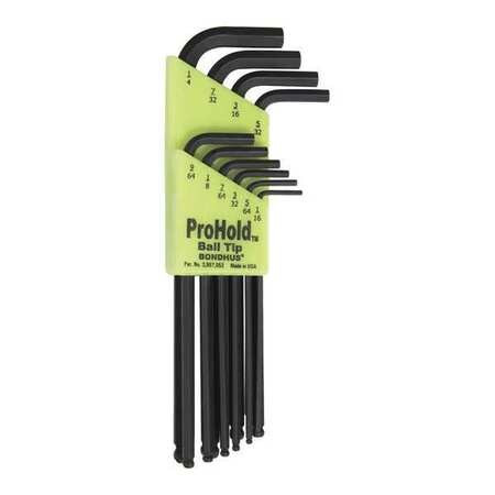 BONDHUS 74938 10 PIECE L-KEY BALL END HEX KEY SET