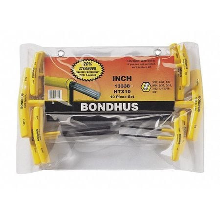 BONDHUS 13338 10 PIECE T-HANDLE HEX KEY SET