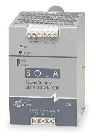 SOLA/HEVI-DUTY SDN10-24-100P DC POWER SUPPLY 24VDC 10A 47-63HZ