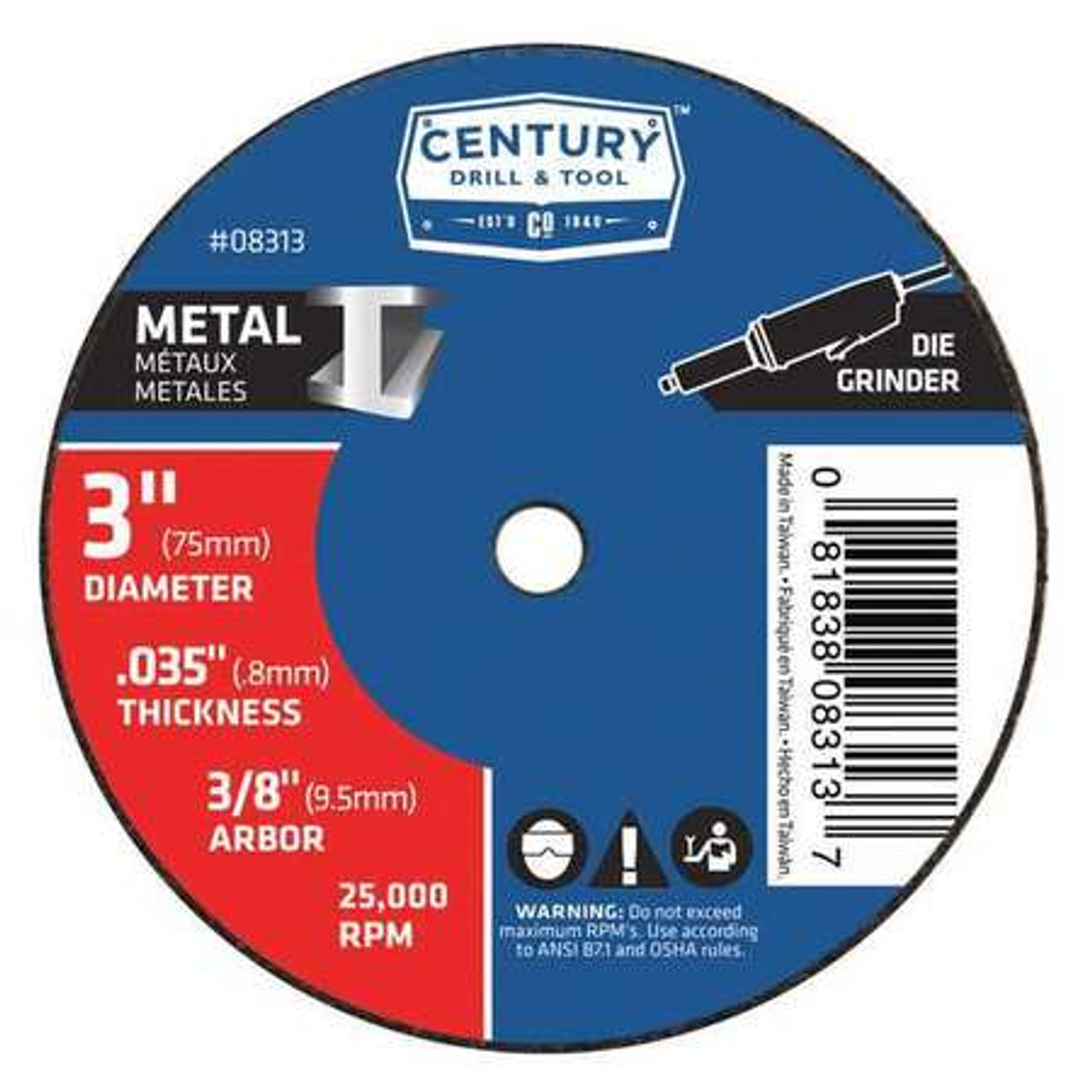 CENTURY DRILL  TOOL 08313 CENTURY DRILL 08313 CUTTING WHEEL 3" X 3