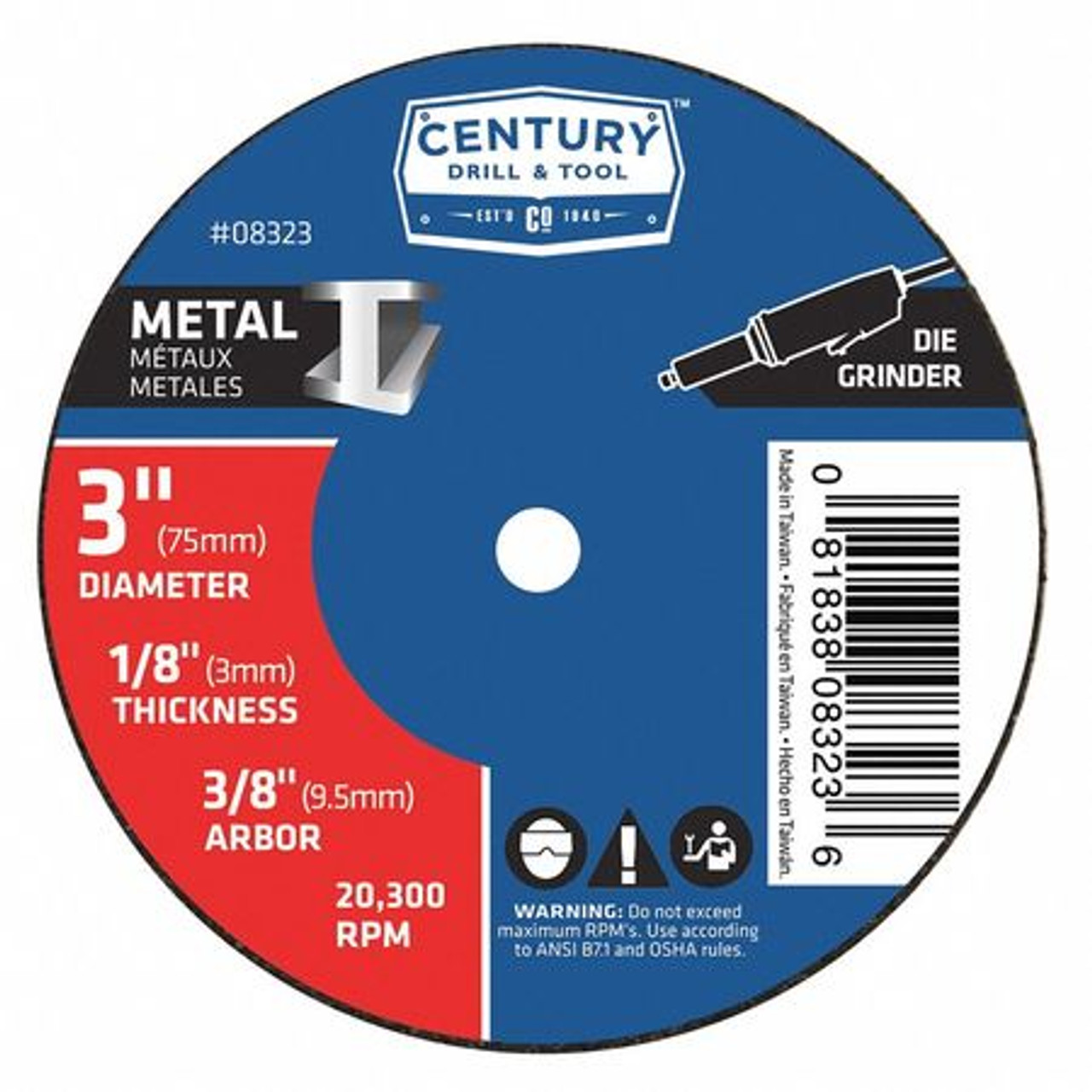 CENTURY DRILL  TOOL 08323 CENTURY DRILL 08323 CUTTING WHEEL 3" X 3 CENTURY DRILL  TOOL 08323 CENTURY DRILL 08323 CUTTING WHEEL 3" X 3